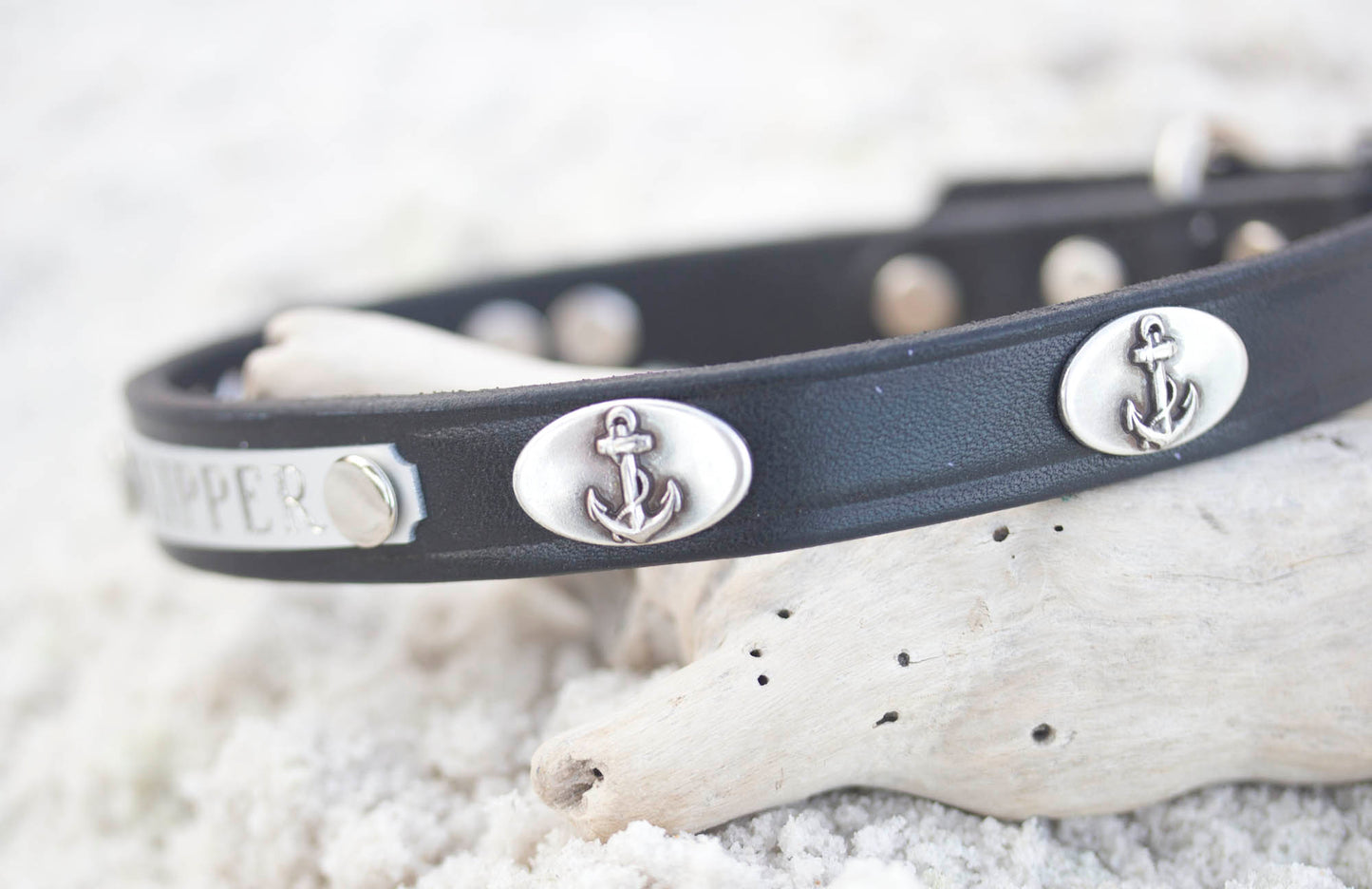 Nautical Leather Dog Collar