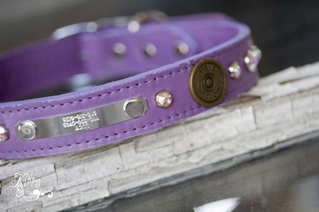 Personalized Leather Collar with 12 Gauge Shotgun Shell Conchos and Crystals