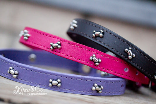 Leather Dog Collar with Bones