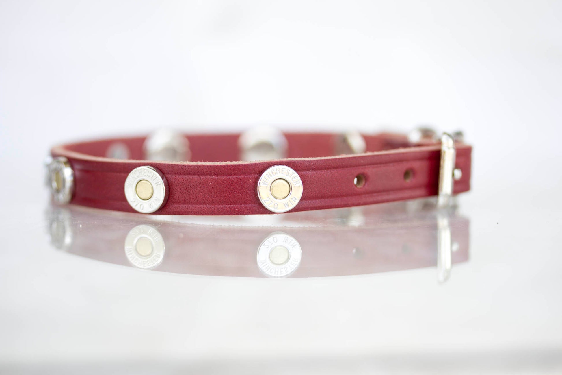 Leather Dog Collar with Personalized name plate and Winchester conchos