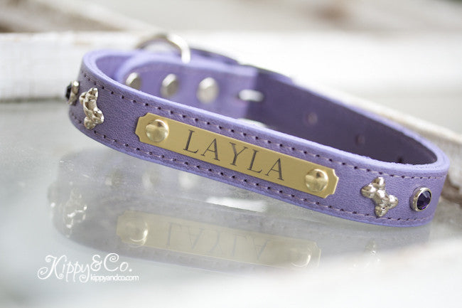 Personalized Leather Bone Crystal Dog Collar