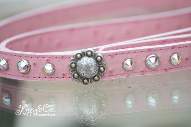 Pink Ostrich Crystal Concho Leash