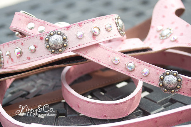 Pink Ostrich Crystal Concho Leash