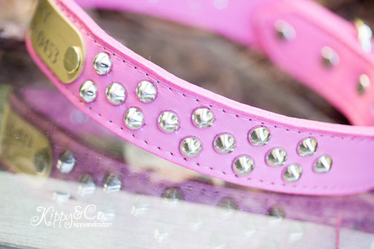 Pink Studded Leather Dog Collar