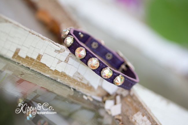 Tiny Leather Collar With AB Crystals For Small Dogs