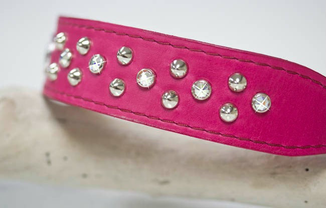 Personalized Leather Collar with Silver Studs and AB Swarovski Crystals 