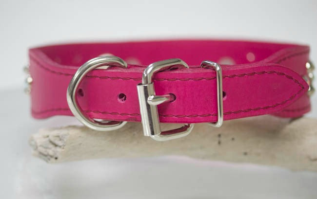 Personalized Leather Collar with Silver Studs and AB Swarovski Crystals 