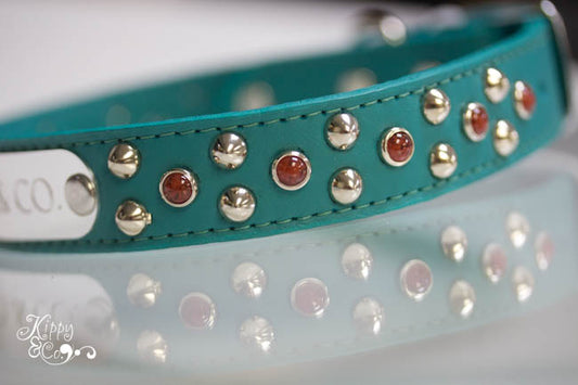 Turquoise Leather Dog Collar